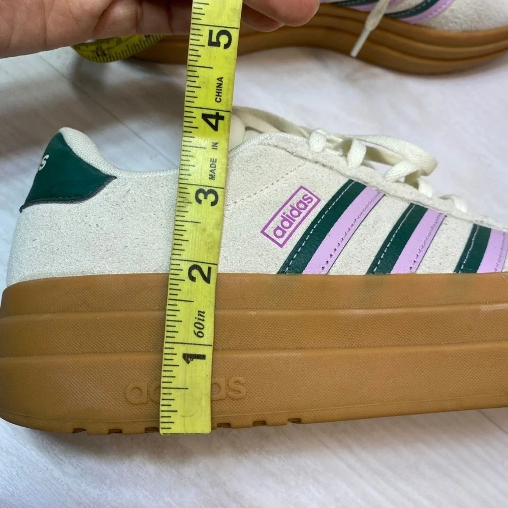 Adidas Womens 10 VL Court 3.0 Platform Sneaker Suede Cream Green Purple JI1788